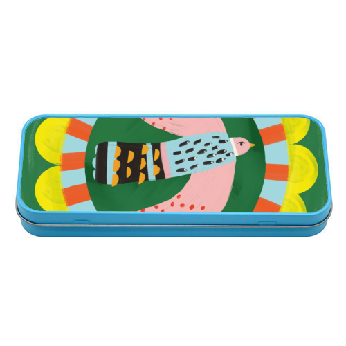Peckish Bold Bright Bird Illustration Plate Design - tin pencil case by AbiGoLucky