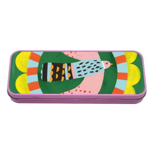 Peckish Bold Bright Bird Illustration Plate Design - tin pencil case by AbiGoLucky