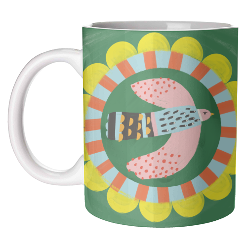 Peckish Bold Bright Bird Illustration Plate Design - unique mug by AbiGoLucky