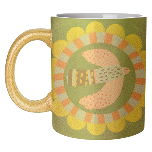 Peckish Bold Bright Bird Illustration Plate Design - unique mug by AbiGoLucky