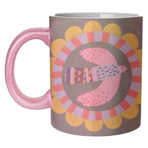 Peckish Bold Bright Bird Illustration Plate Design - unique mug by AbiGoLucky