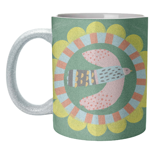 Peckish Bold Bright Bird Illustration Plate Design - unique mug by AbiGoLucky