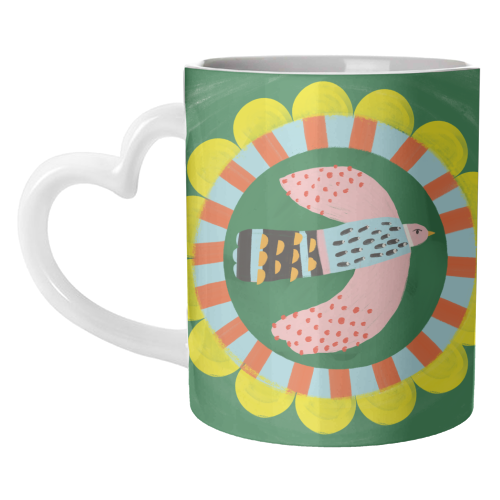 Peckish Bold Bright Bird Illustration Plate Design - unique mug by AbiGoLucky