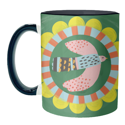 Peckish Bold Bright Bird Illustration Plate Design - unique mug by AbiGoLucky