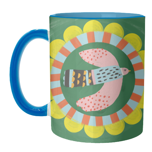 Peckish Bold Bright Bird Illustration Plate Design - unique mug by AbiGoLucky