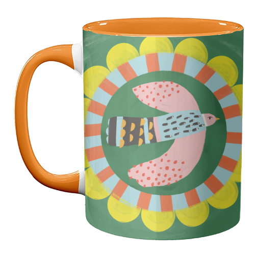 Peckish Bold Bright Bird Illustration Plate Design - unique mug by AbiGoLucky
