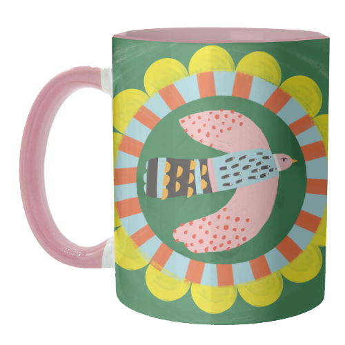 Peckish Bold Bright Bird Illustration Plate Design - unique mug by AbiGoLucky