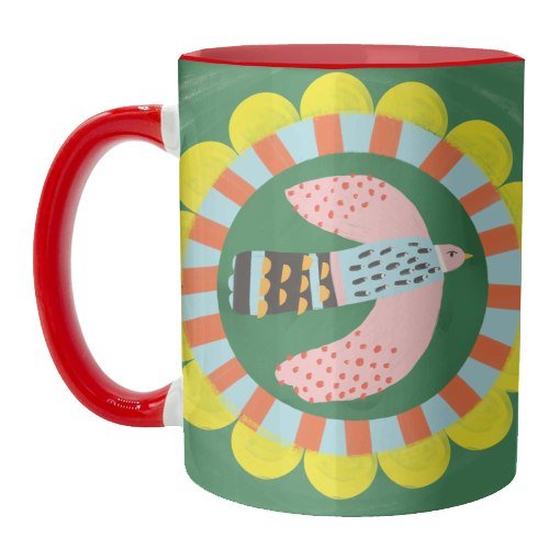 Peckish Bold Bright Bird Illustration Plate Design - unique mug by AbiGoLucky