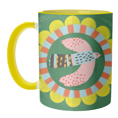 Peckish Bold Bright Bird Illustration Plate Design - unique mug by AbiGoLucky