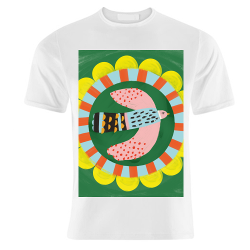 Peckish Bold Bright Bird Illustration Plate Design - unique t shirt by AbiGoLucky
