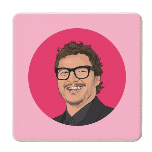 Pedro pascal illustration - personalised beer coaster by The Girl Next Draw