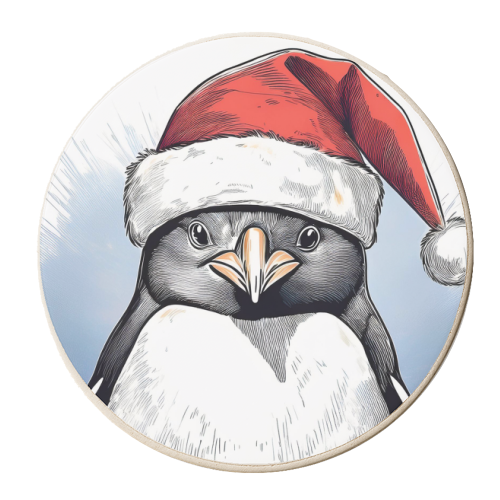 Penguin In A Santa Hat Portrait - personalised beer coaster by Adam Regester