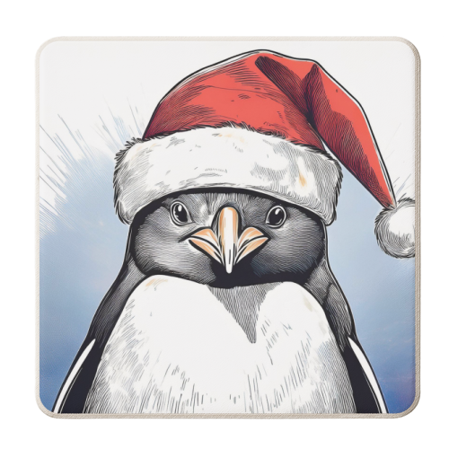 Penguin In A Santa Hat Portrait - personalised beer coaster by Adam Regester