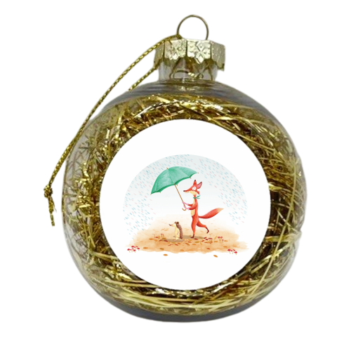 Penny and Pip in the rain - xmas bauble by Debra Hodgson
