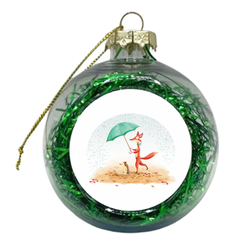 Penny and Pip in the rain - xmas bauble by Debra Hodgson