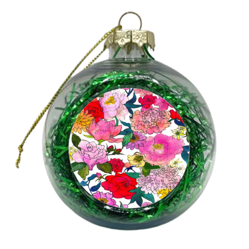 Peonies & Roses - xmas bauble by Marcella Wylie