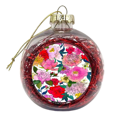Peonies & Roses - xmas bauble by Marcella Wylie