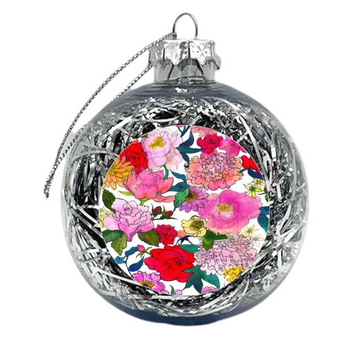 Peonies & Roses - xmas bauble by Marcella Wylie