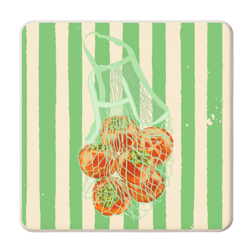 Persimmons in Mesh – Fresh Picked Pop - personalised beer coaster by EZbie