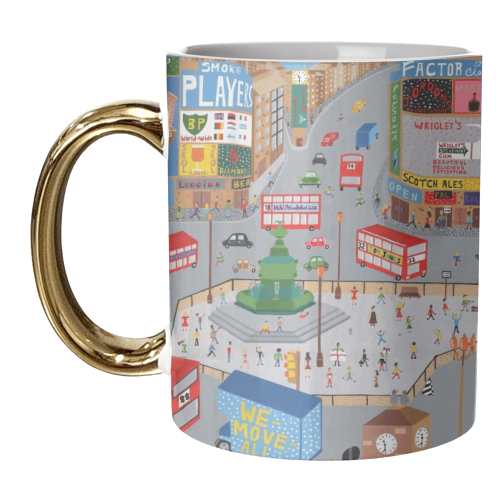 Piccadilly Circus in the 60's. - unique mug by Mohan Ballard