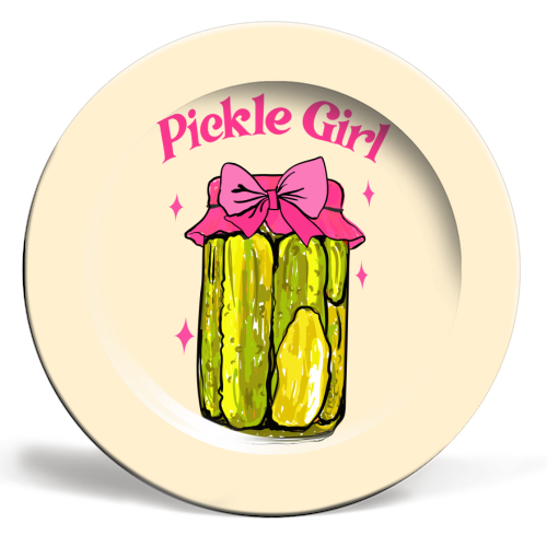 Pickle Girl - Coquette Retro Illustration - ceramic dinner plate by EZbie