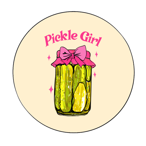 Pickle Girl - Coquette Retro Illustration - Circle Sticker by EZbie
