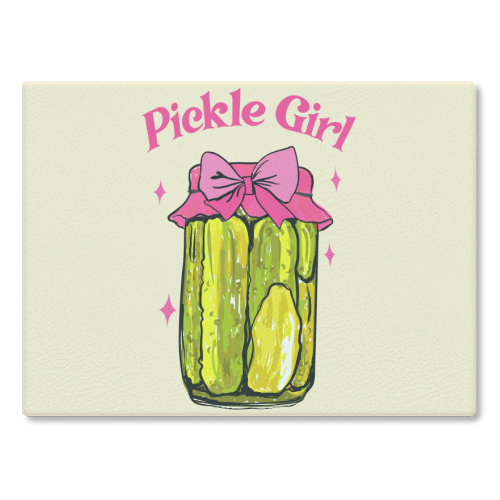 Pickle Girl - Coquette Retro Illustration - glass chopping board by EZbie