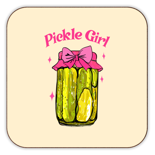 Pickle Girl - Coquette Retro Illustration - personalised beer coaster by EZbie