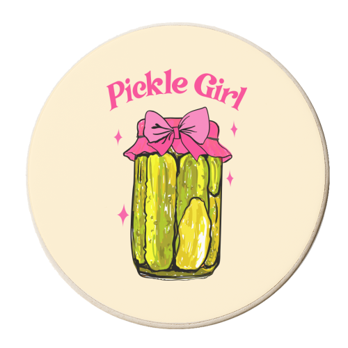 Pickle Girl - Coquette Retro Illustration - personalised beer coaster by EZbie