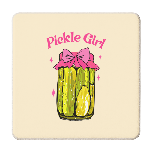 Pickle Girl - Coquette Retro Illustration - personalised beer coaster by EZbie