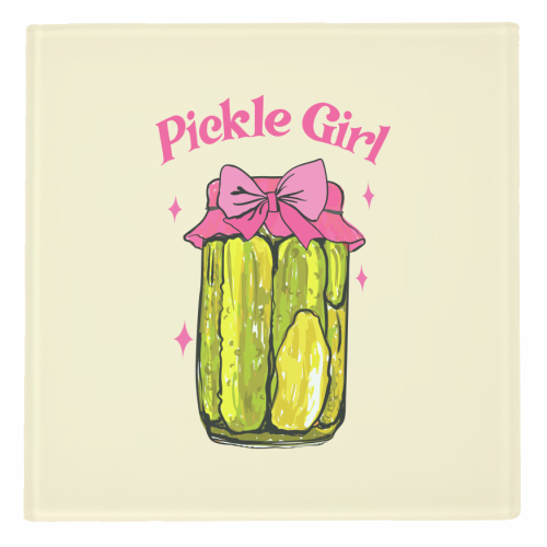 Pickle Girl - Coquette Retro Illustration - personalised beer coaster by EZbie
