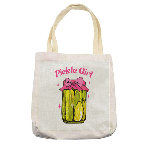 Pickle Girl - Coquette Retro Illustration - printed canvas tote bag by EZbie