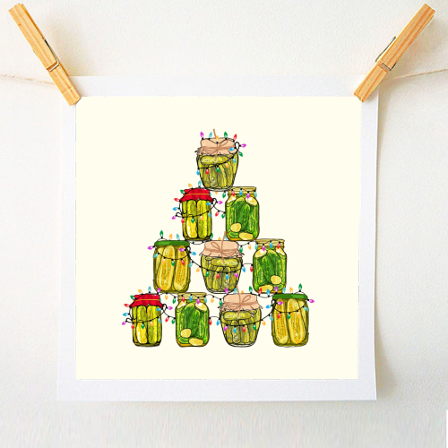 Pickle Jar Christmas Tree with Lights - A1 - A4 art print by EZbie
