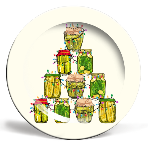 Pickle Jar Christmas Tree with Lights - ceramic dinner plate by EZbie
