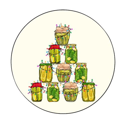 Pickle Jar Christmas Tree with Lights - Circle Sticker by EZbie