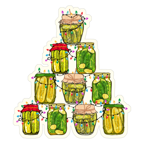 Pickle Jar Christmas Tree with Lights - Die Cut Sticker by EZbie