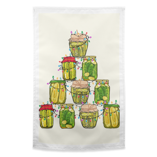 Pickle Jar Christmas Tree with Lights - funny tea towel by EZbie