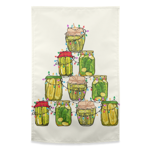 Pickle Jar Christmas Tree with Lights - funny tea towel by EZbie