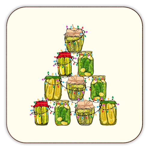 Pickle Jar Christmas Tree with Lights - personalised beer coaster by EZbie