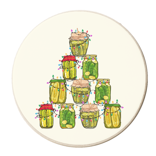 Pickle Jar Christmas Tree with Lights - personalised beer coaster by EZbie