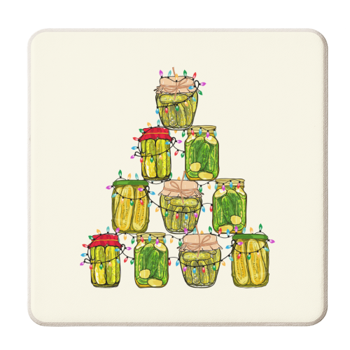 Pickle Jar Christmas Tree with Lights - personalised beer coaster by EZbie