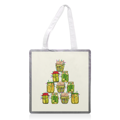 Pickle Jar Christmas Tree with Lights - printed canvas tote bag by EZbie