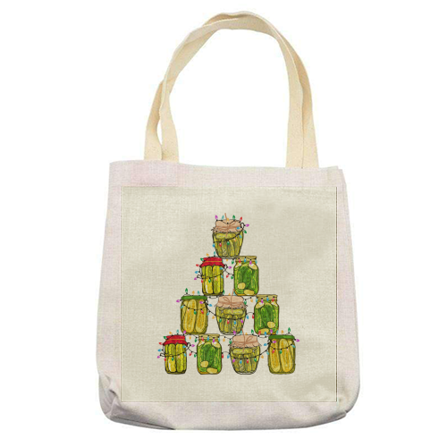 Pickle Jar Christmas Tree with Lights - printed canvas tote bag by EZbie