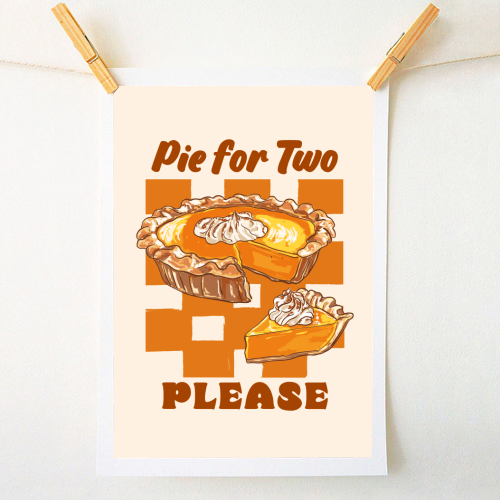Pie for Two Vintage Dessert Illustration - A1 - A4 art print by EZbie