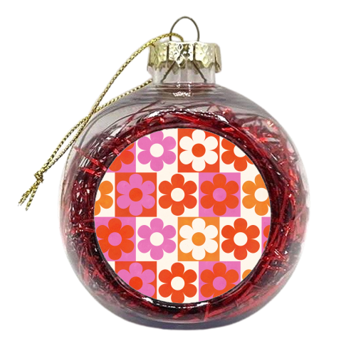 Pink and Orange Retro Daisies - xmas bauble by Ania Wieclaw