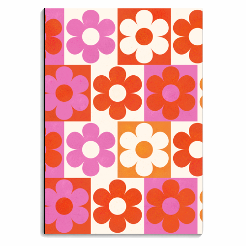 Pink and Orange Retro Daisies - personalised A4, A5, A6 notebook by Ania Wieclaw