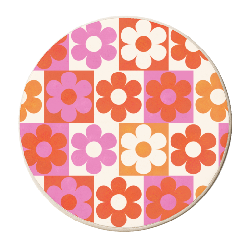 Pink and Orange Retro Daisies - personalised beer coaster by Ania Wieclaw