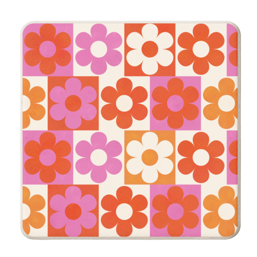 Pink and Orange Retro Daisies - personalised beer coaster by Ania Wieclaw
