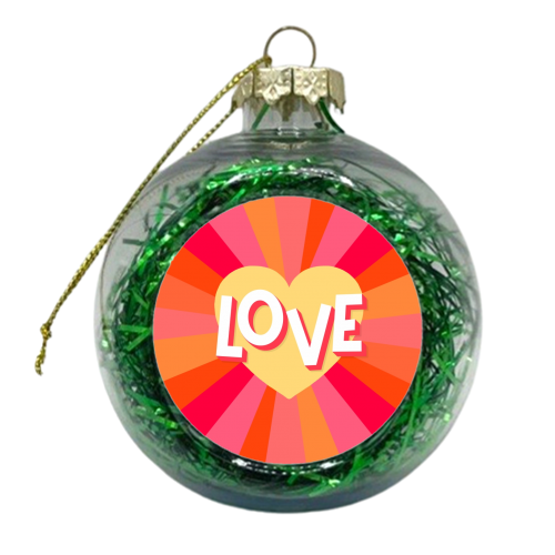 Pink and peach love heart rays - xmas bauble by The Girl Next Draw