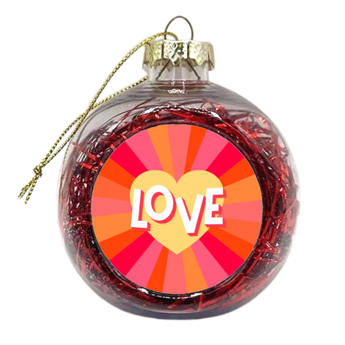 Pink and peach love heart rays - xmas bauble by The Girl Next Draw
